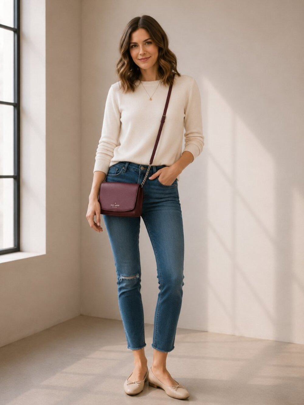 Kate Spade Charlotte Street Alek Wine Saffiano Leather Crossbody Bag 0492